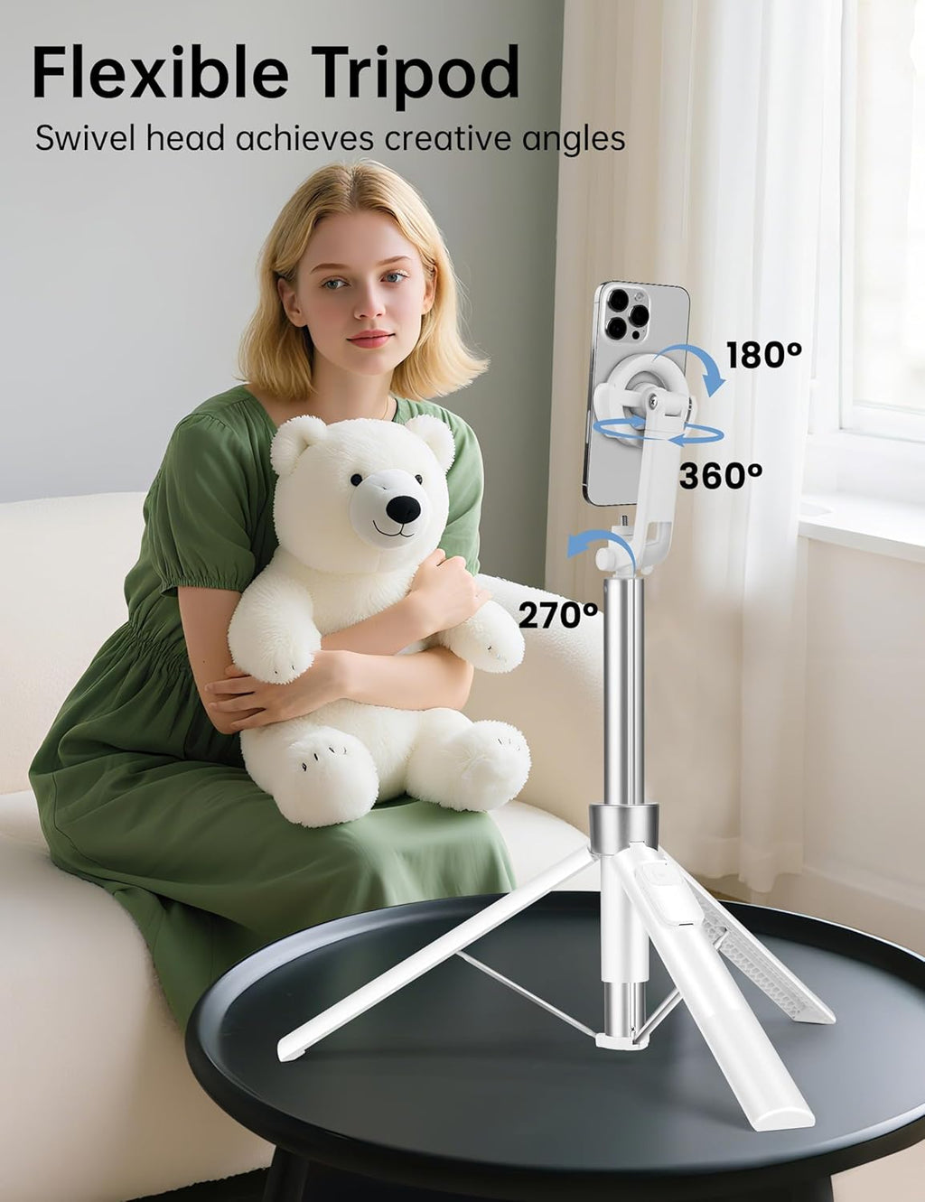 70" Magnetic Tripod for iPhone Magsafe, Extendable Selfie Stick Tripod | Rechargeable Remote & Magnetic Holder, 360°