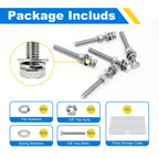 3/8-16 x 3 Hex Bolt Set with Nuts, Flat Washers, Spring Washers - 304 SS
