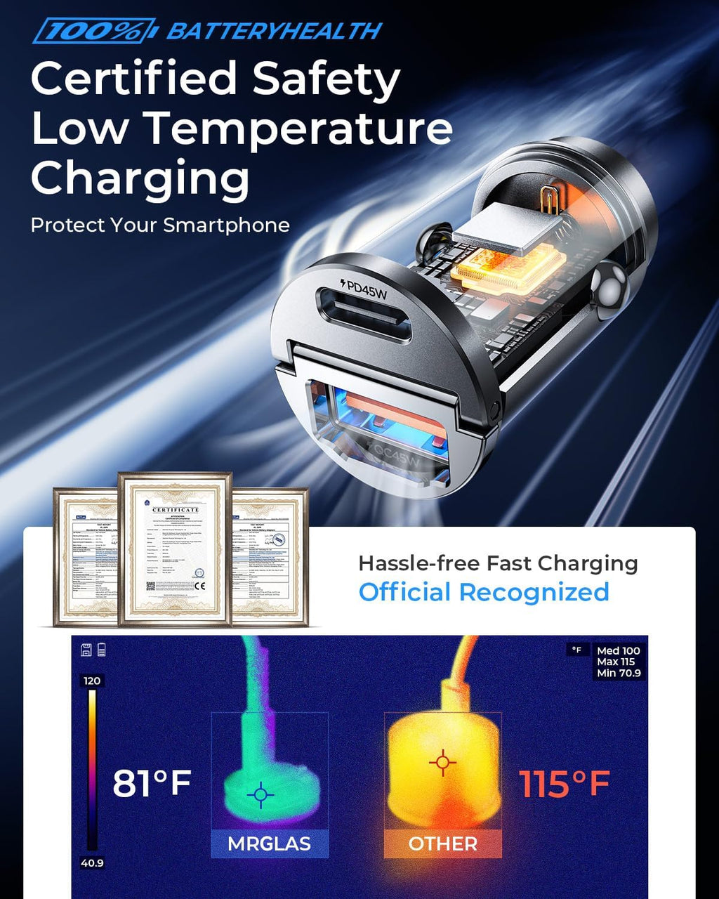 90W USB C Car Charger Fast Charging,[Invisible Design] All Metal Car Charger USB C PD45W+QC3.0 Dual Port Cigarette