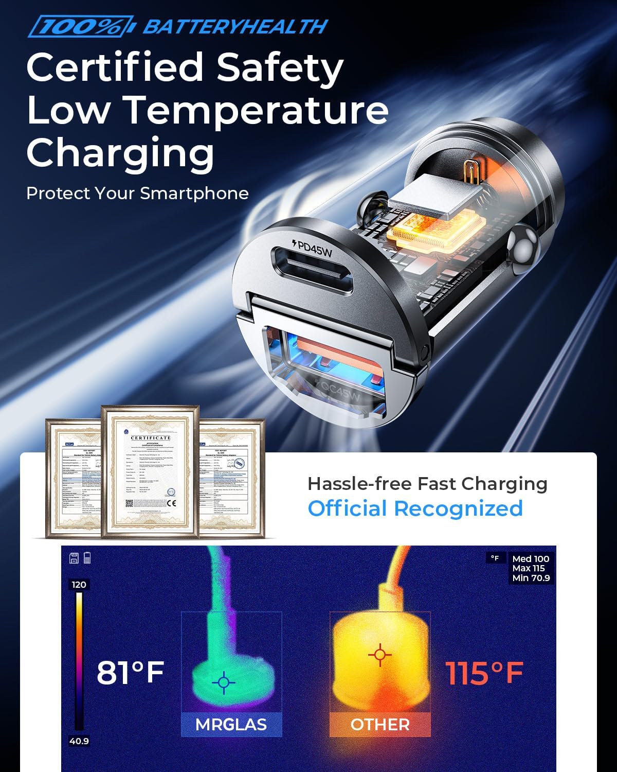 90W USB C Car Charger Fast Charging,[Invisible Design] All Metal Car Charger USB C PD45W+QC3.0 Dual Port Cigarette