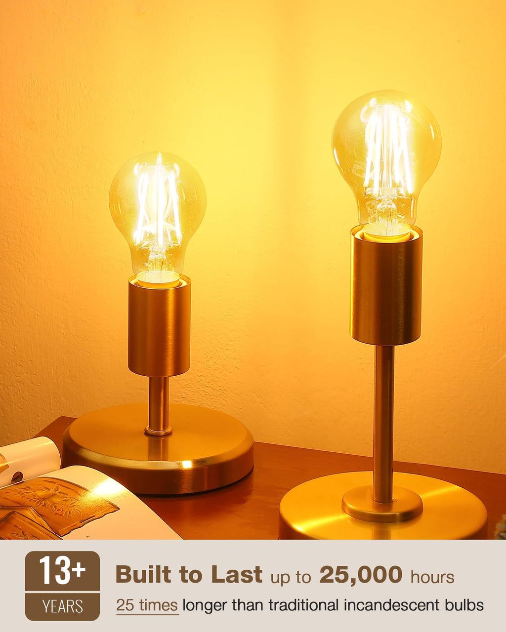 A19 Amber Edison Bulbs, Dimmable E26 LED 60 Watt Equivalent 6 Pack