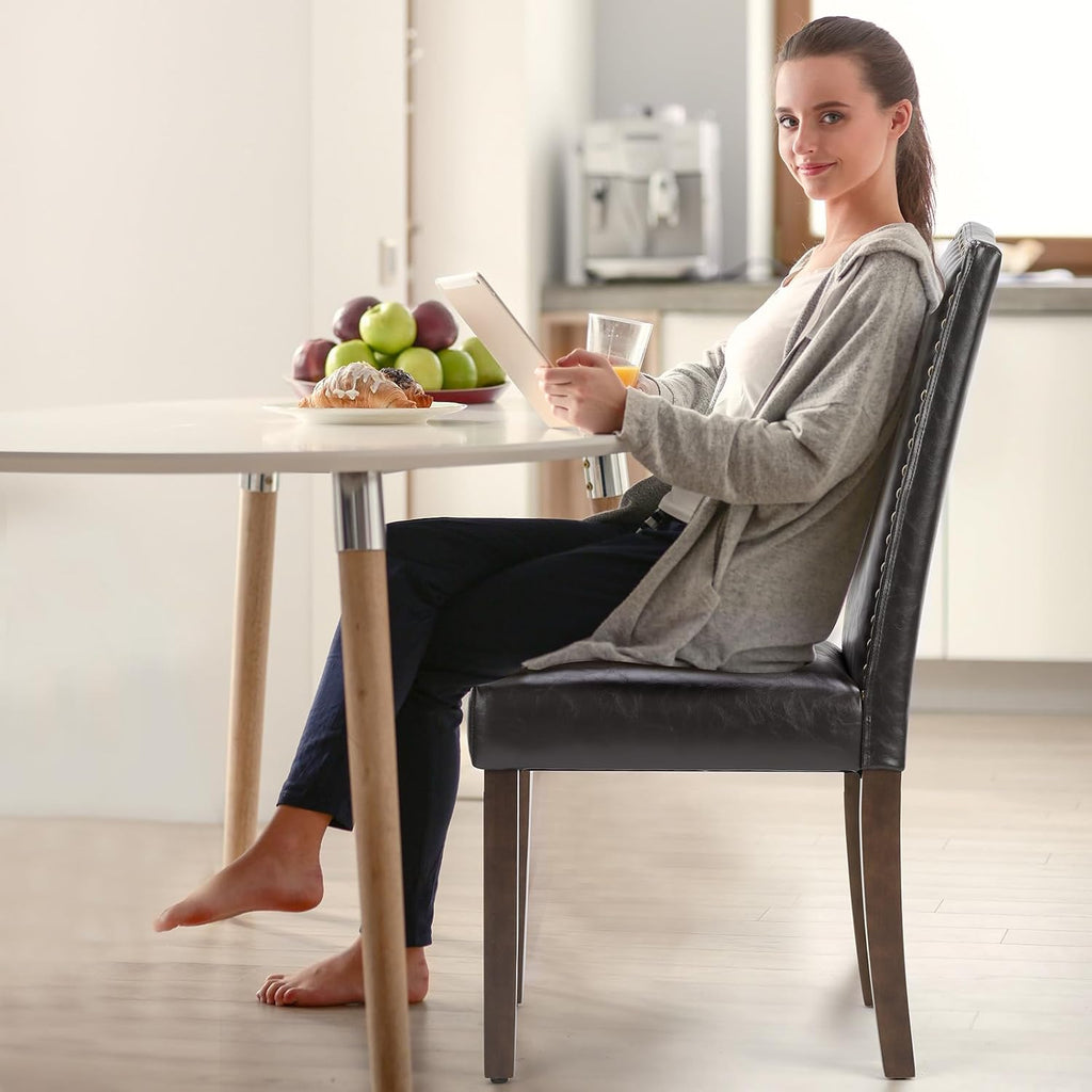 Dining Chairs Set of 2, PU Leather Kitchen Chair, Brown