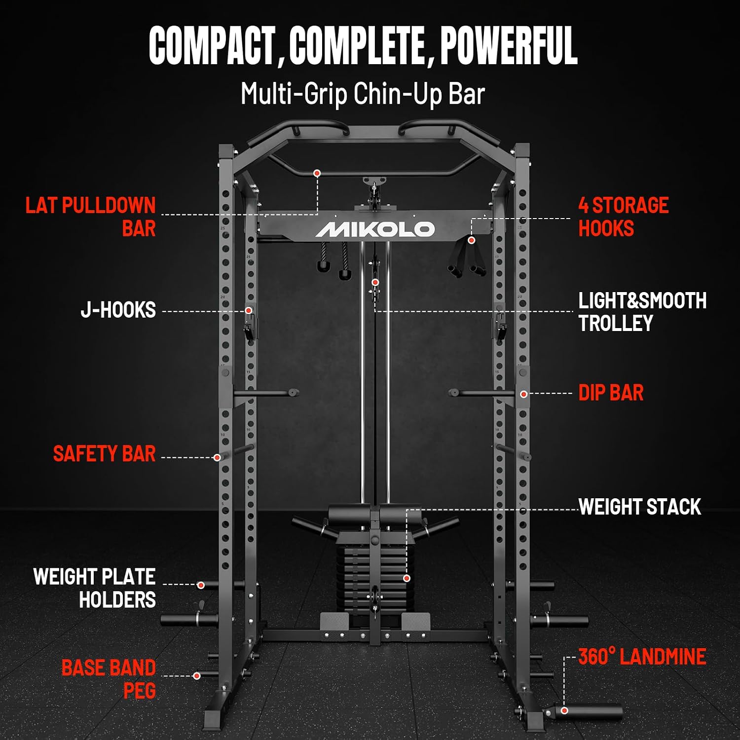 F4 2.0 Power Cage with Dual-Track Smooth Pulley System, 1200LBS Power Rack with Leg Hold-Down for Heavy LAT Pulldowns