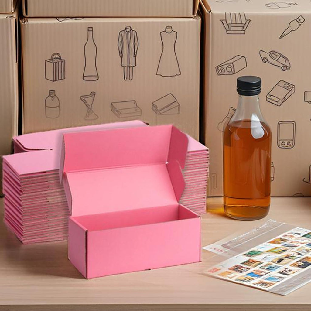 Pink Shipping Boxes 10x4x4 Inches, 20 Pack