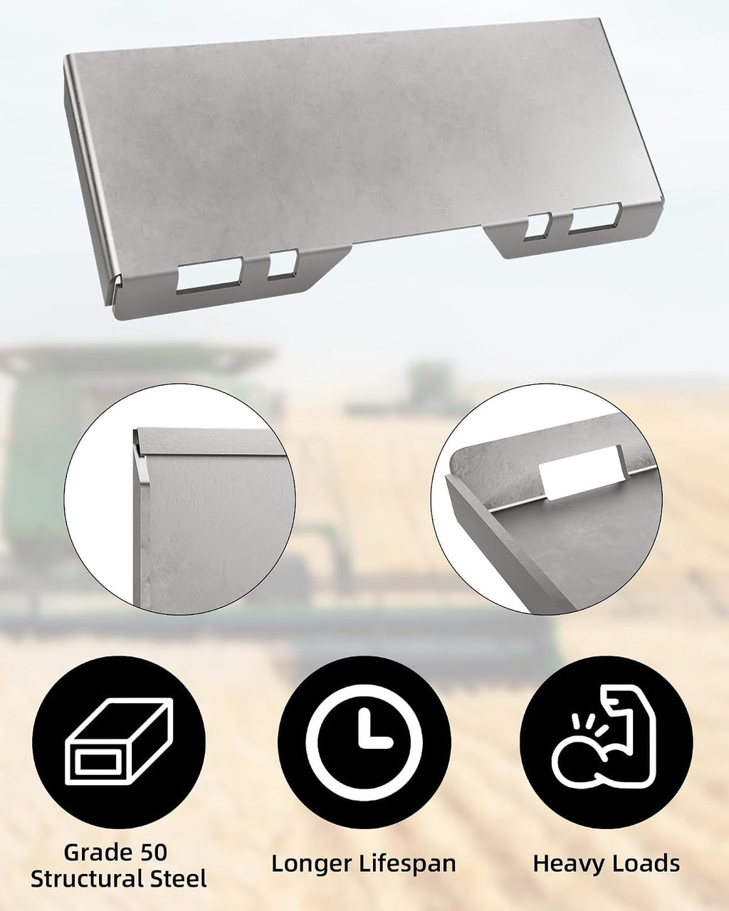 1/4 in Skid Steer Attachment Plate, Quick Attachment Plate | Steel Skid Steer Mount Plate, Easy to Weld or Bolt to