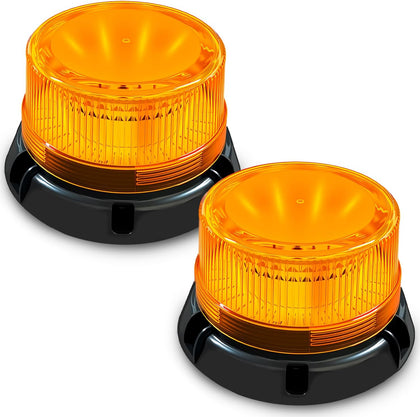 2-Pack Amber Strobe Beacon Light, Rechargeable LED, Magnetic Base | Wireless 3600mAh with suction cup mount.