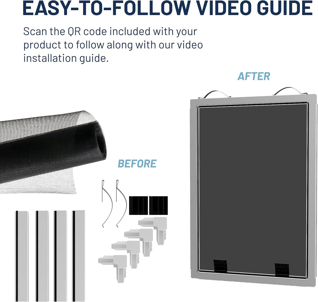 Window Screen Replacement Kit, 36", 48" and 60" Window Frames, White or Bronze, with Screen Mesh Roll. Easy