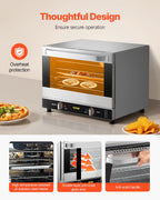Commercial Convection Oven, 66L/60Qt, Half-Size Conventional Oven Countertop, 1800W 4-Tier Toaster w/Front Glass