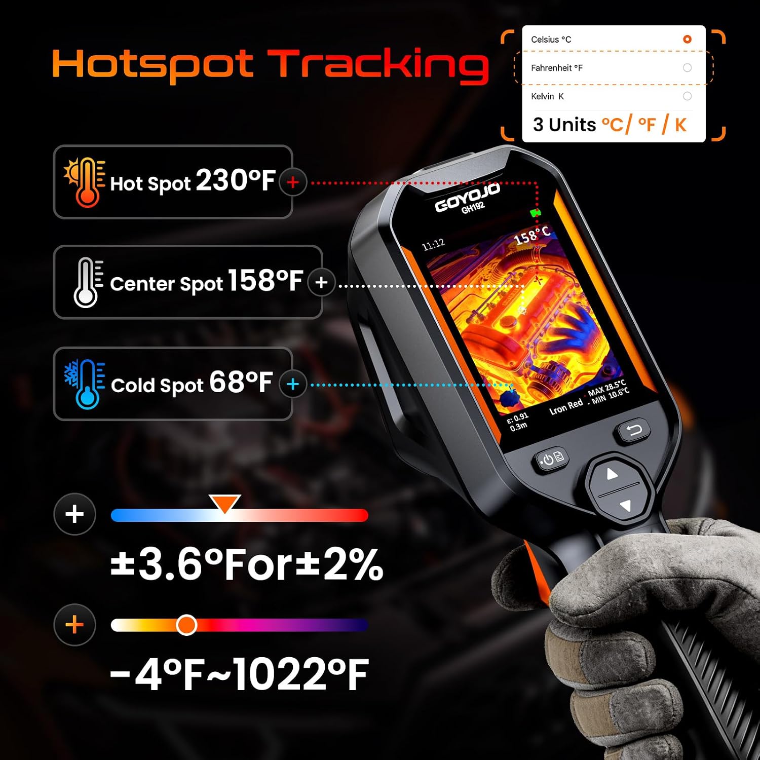 GH192 Thermal Imaging Camera 240X240 Super IR Resolution with 2MP Visual Camera and Fusion Imaging, 25Hz Handheld