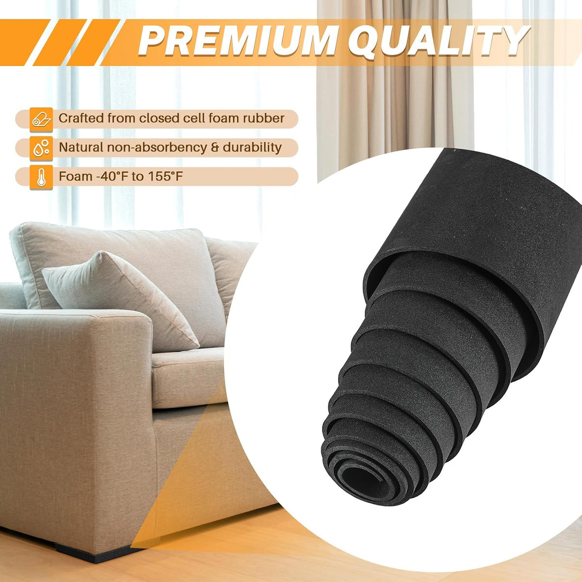 1/8" T x 17" W x 80" L Neoprene Foam Padding Without Adhesive