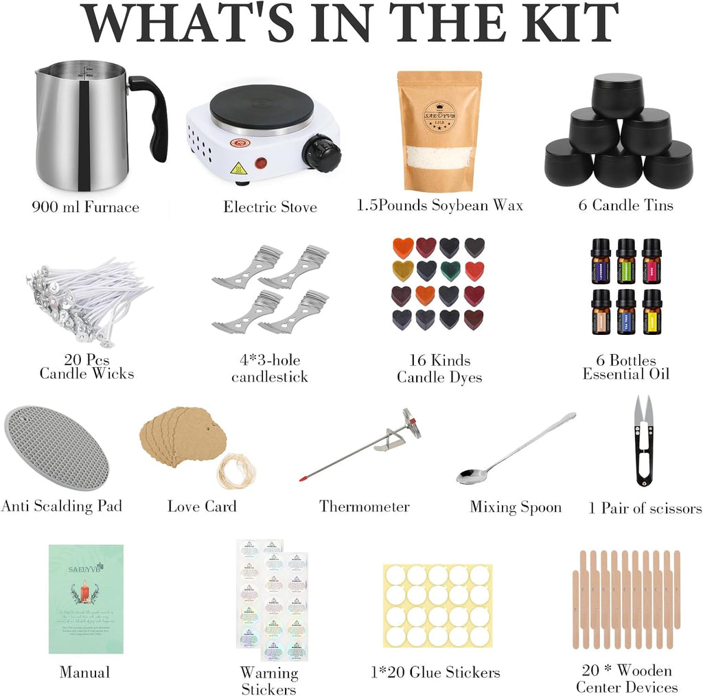 Candle Making Kit,Easy to Make Colored Candle Soy Wax Kit,Including Soy Wax, Wicks,Melting Pot, Tins and More
