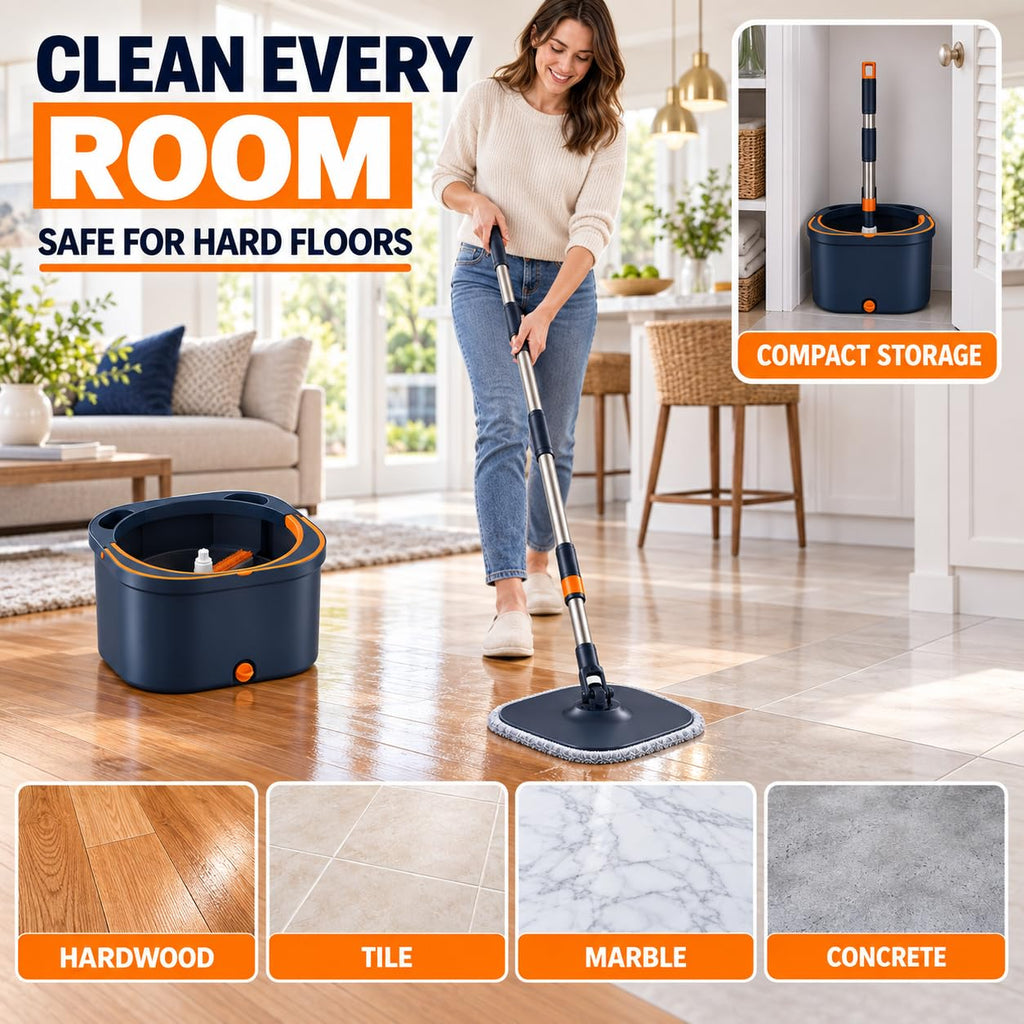 Spin Mop and Bucket Set, Mop Bucket with Separate Dirty/Clean Water System