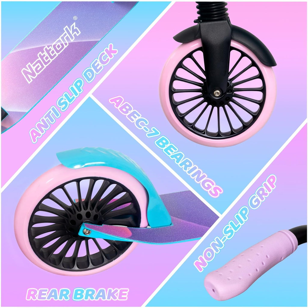 Kick Scooter for Age 6+ Kids Teens Adults, Max Load 240 LBS, Adjustable Height Foldable with 8" Large Wheels