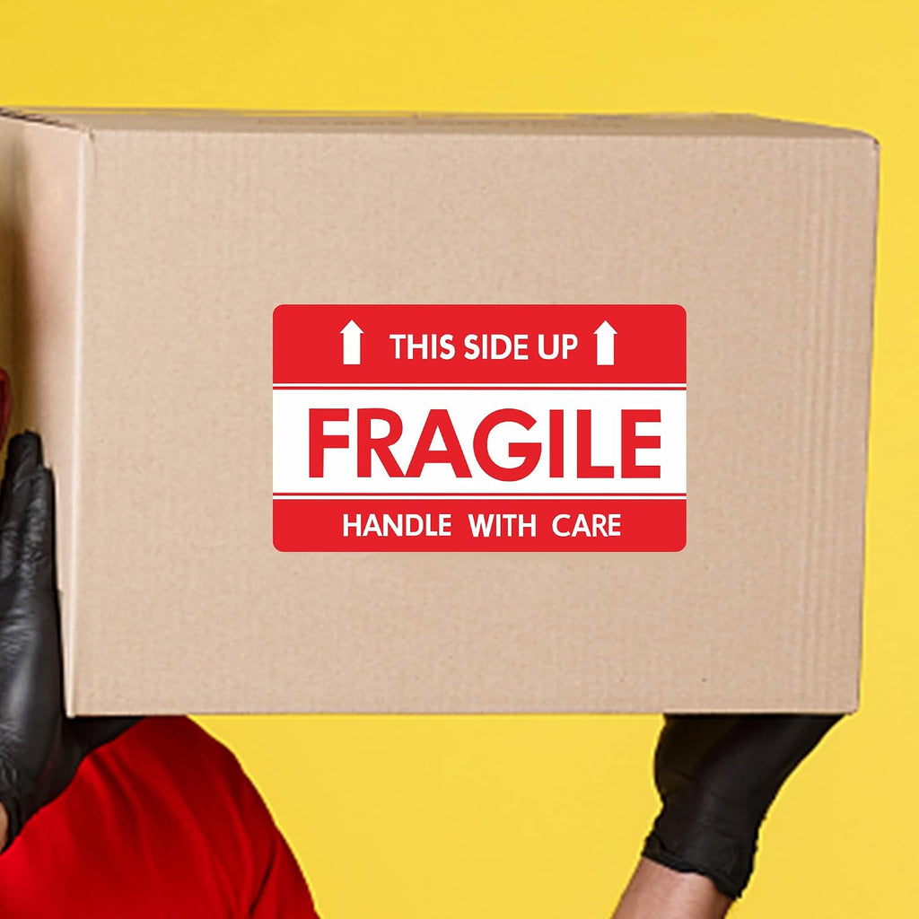 Fragile Stickers 3x5 100 PCS Shipping Labels Warning Label Rectangle Sticker, Red, Fragile This Side Up
