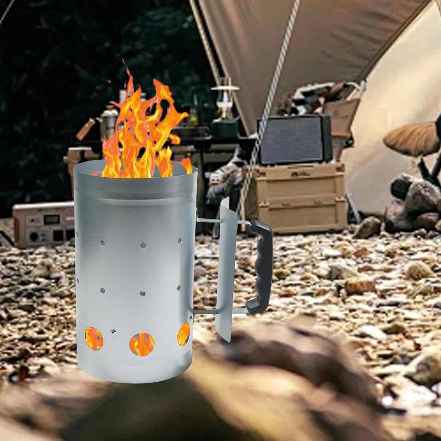 Charcoal Chimney Starter, Stainless Steel Fast Fire BBQ Charcoal Burner Bucket with Heat-Insulated Handle for Camping