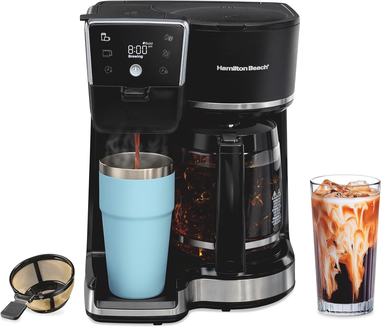 2-Way Drip Coffee Maker & Single Serve Coffee Machine | Hot & Iced Coffee Maker| 12 Cup Glass Carafe| AquaFlow