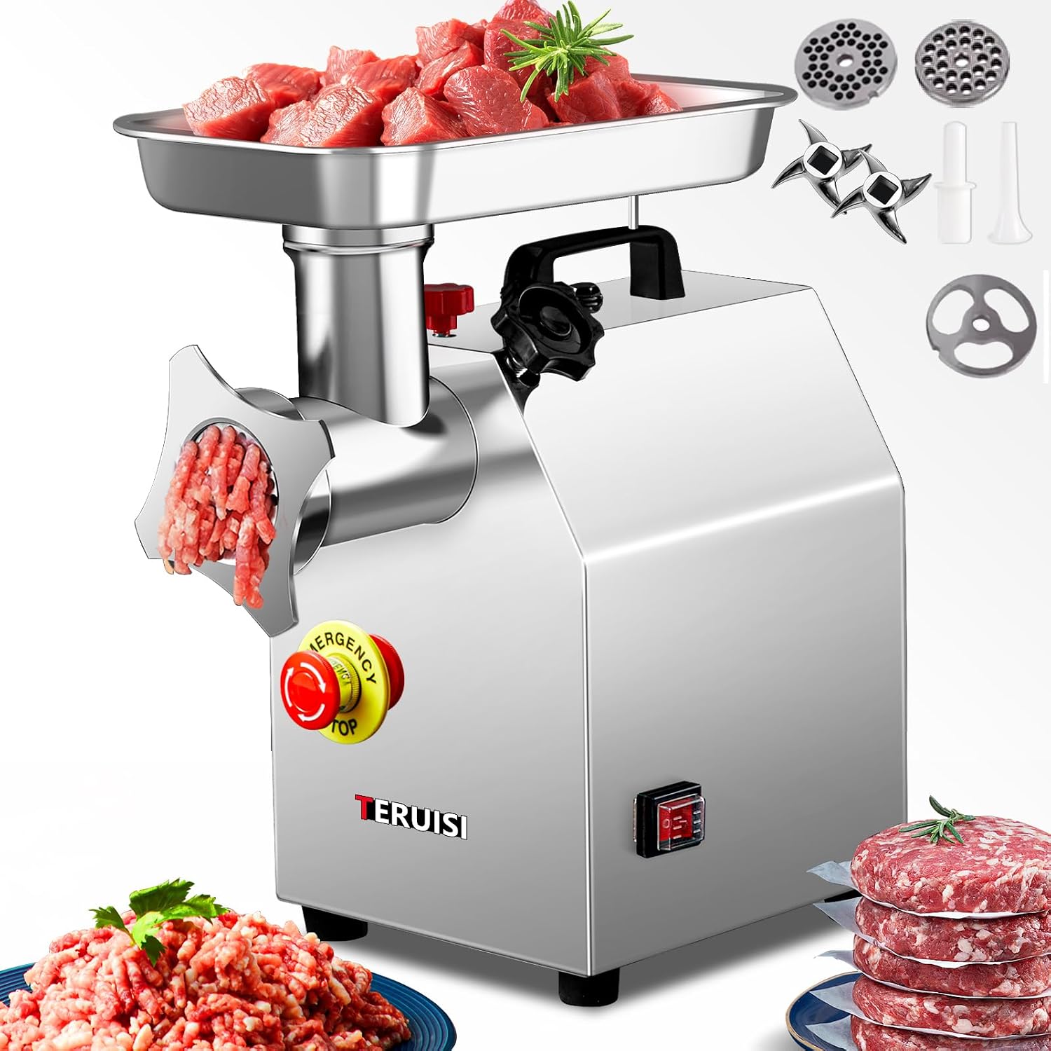 Commercial Meat Grinder Heavy Duty, 550W Electric Stainless Steel Meat Grinding Machine with 6/8mm Grinding Plates &