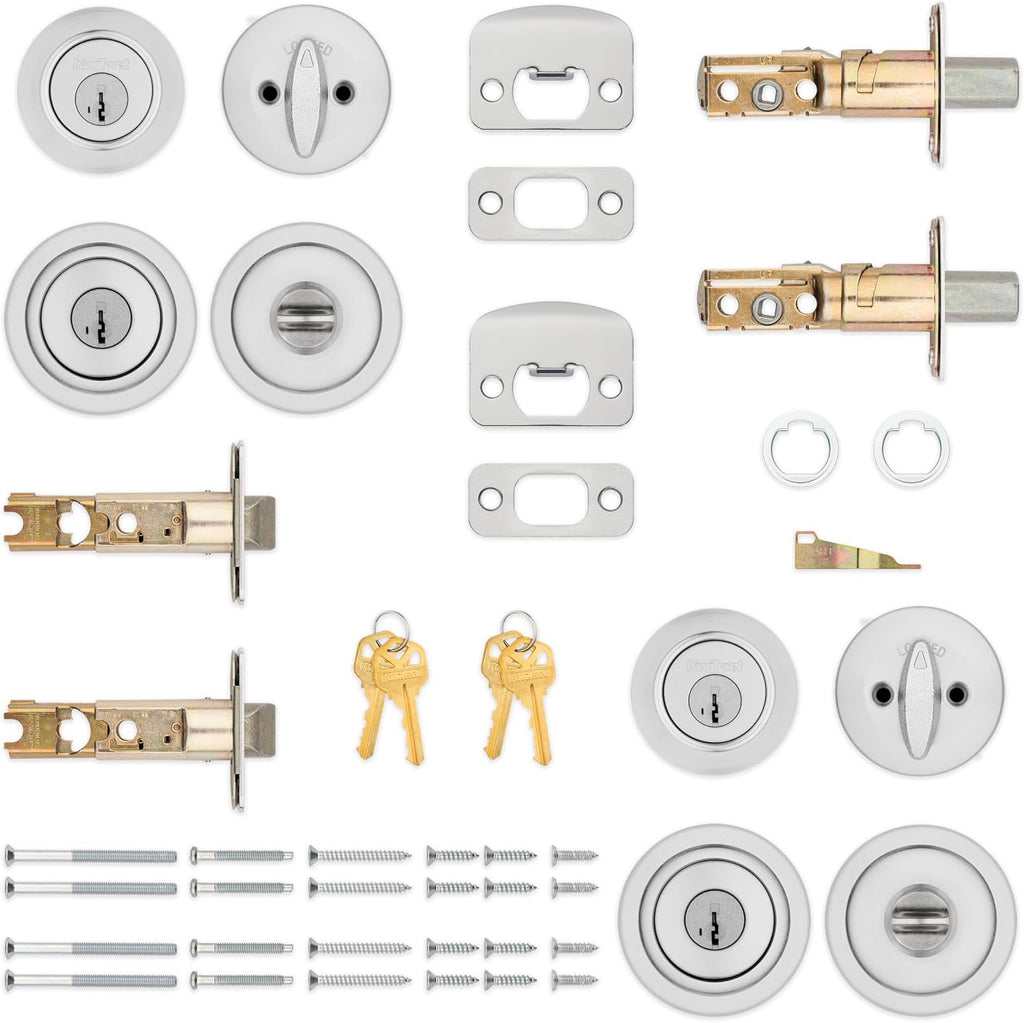 Tylo Front Door Knob and Deadbolt Set, Entry Knob Combo Project Pack Exterior with Interior Door Knob, Satin Chrome