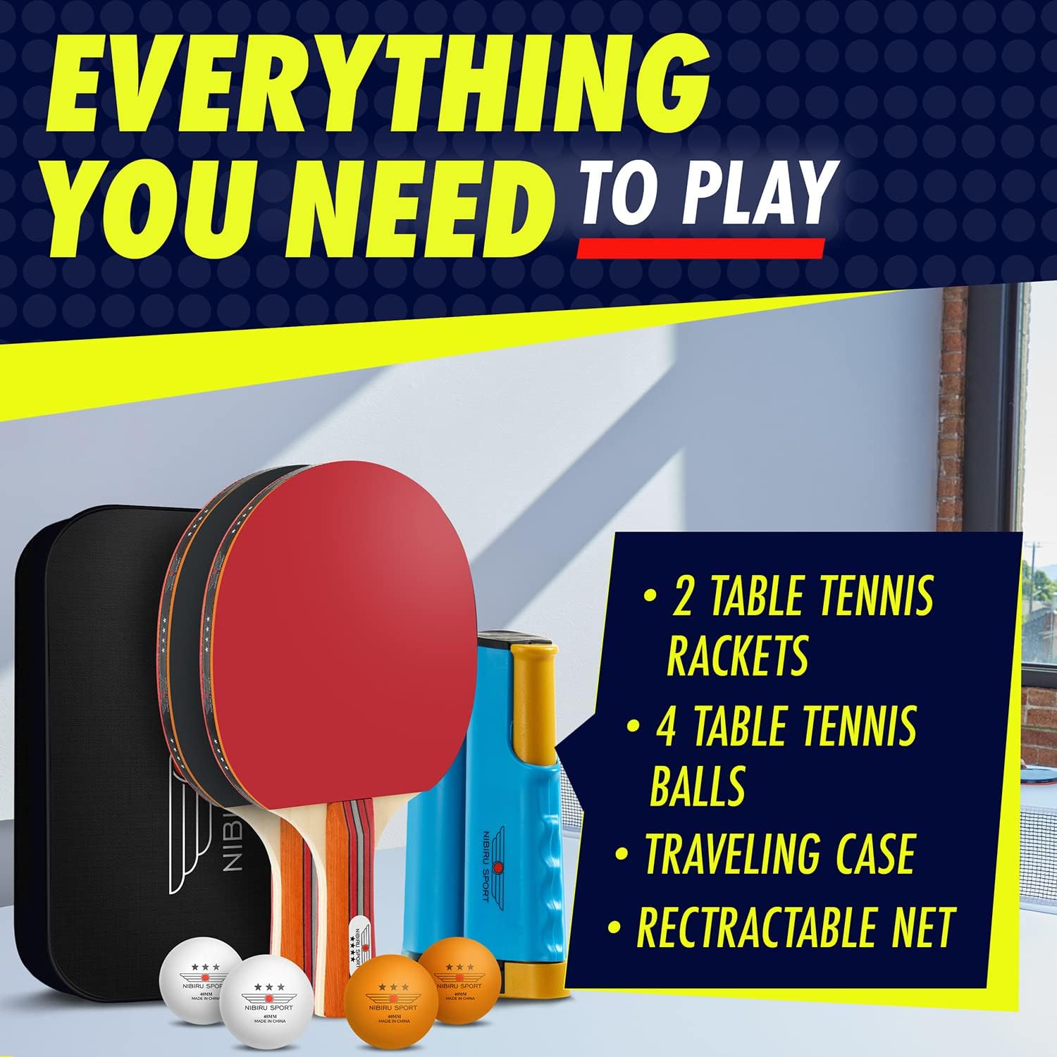 Ping Pong Paddle Set with Rackets, Net, Balls & Carry Case for Table Tennis | Professional Paddles, Balls &