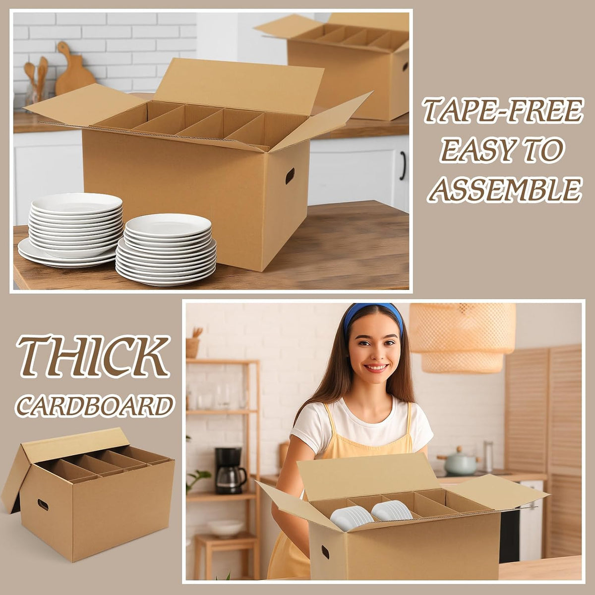 6 Sets Dish Packing Boxes for Moving, 20 x 15 x 12 Inches