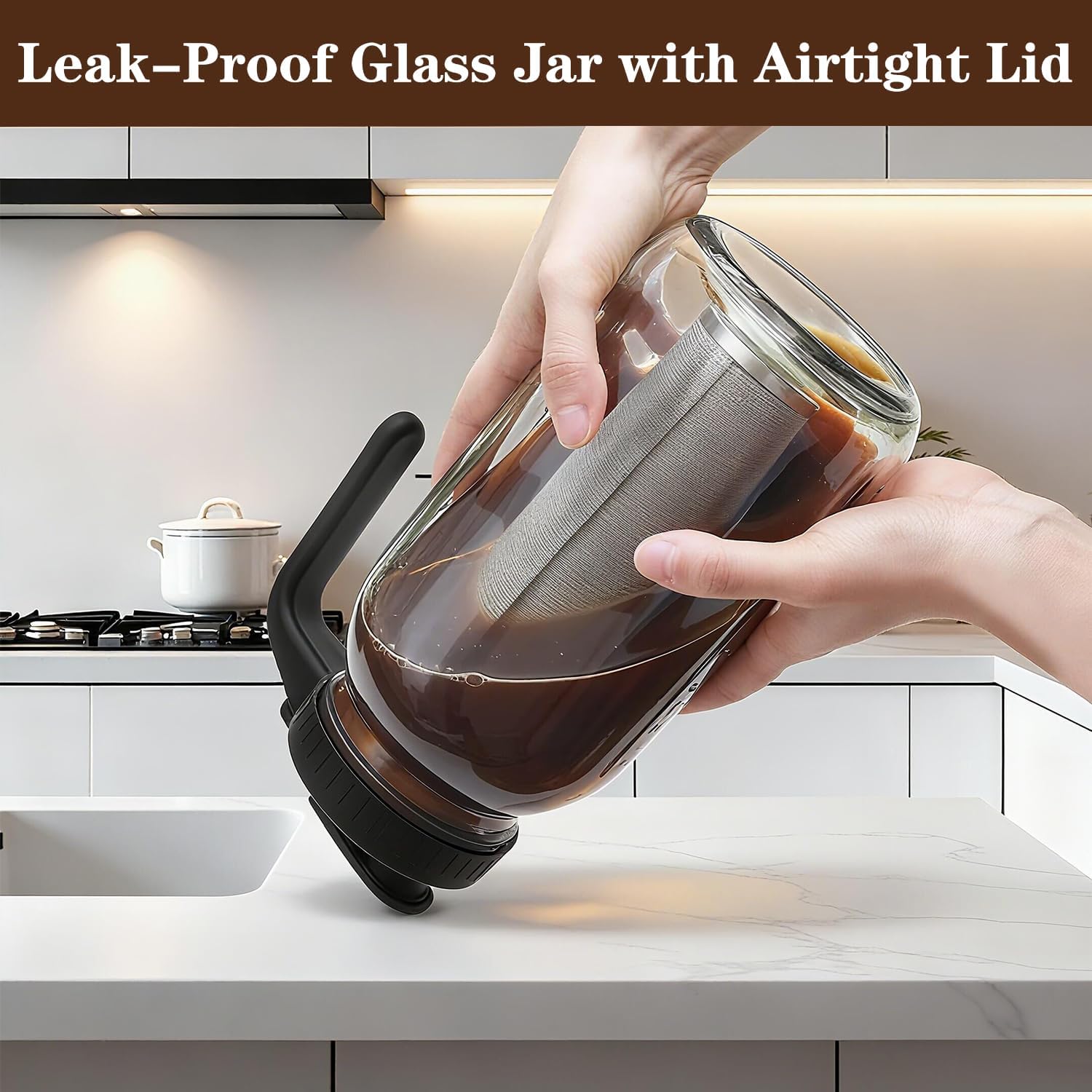 Cold Brew Coffee Maker, 64oz Cold Brew Pitcher with Stainless Steel Filter & Coffee Mat, Glass Cold Brew Mason Jar