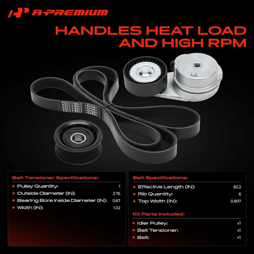 A-Premium Serpentine Drive Belt Kit with Tensioner & Idler Pulley