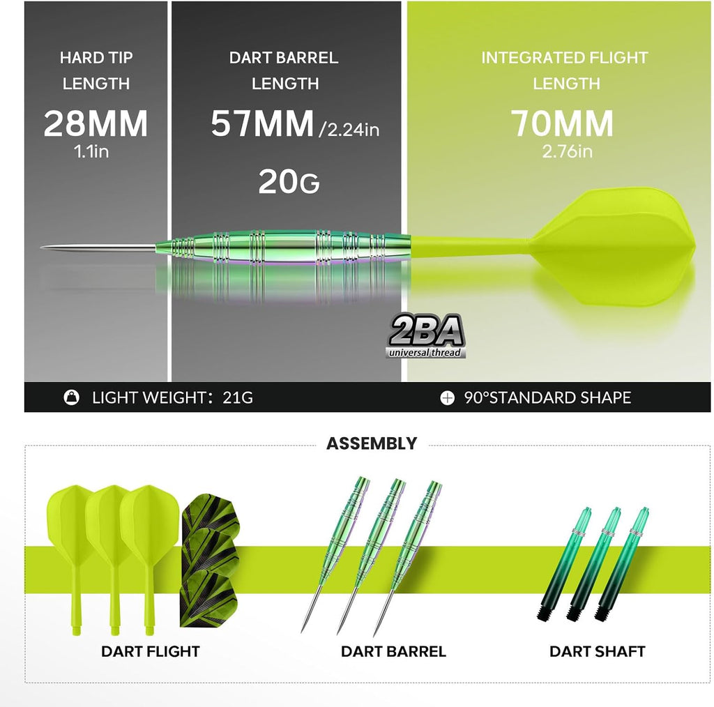 Professional Steel Tip Darts Set, 3 Pack 21/22/23/24g Darts Metal Tip Set with Extra Dart Shafts/Flights & Dart