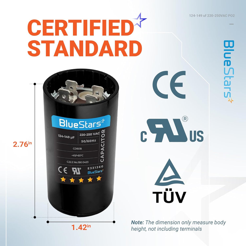 BlueStars 2 Packs 124-149 uF MFD 220-250VAC Run Capacitor - Round Capacitor