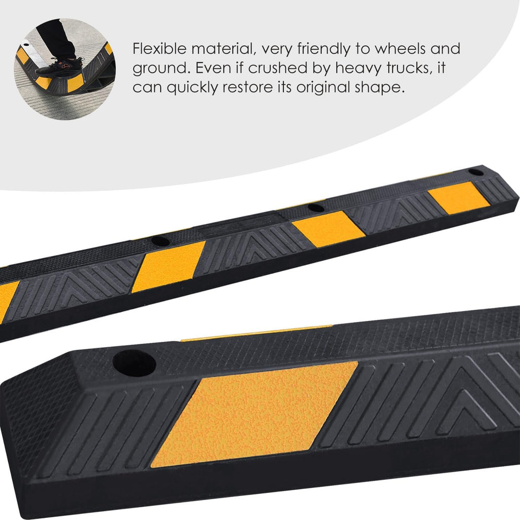 72" Inch Heavy-Duty Parking Curb | 2-Pack 6-Foot Rubber Wheel Stop for Garage Parking Lot Safety, Installation Kits