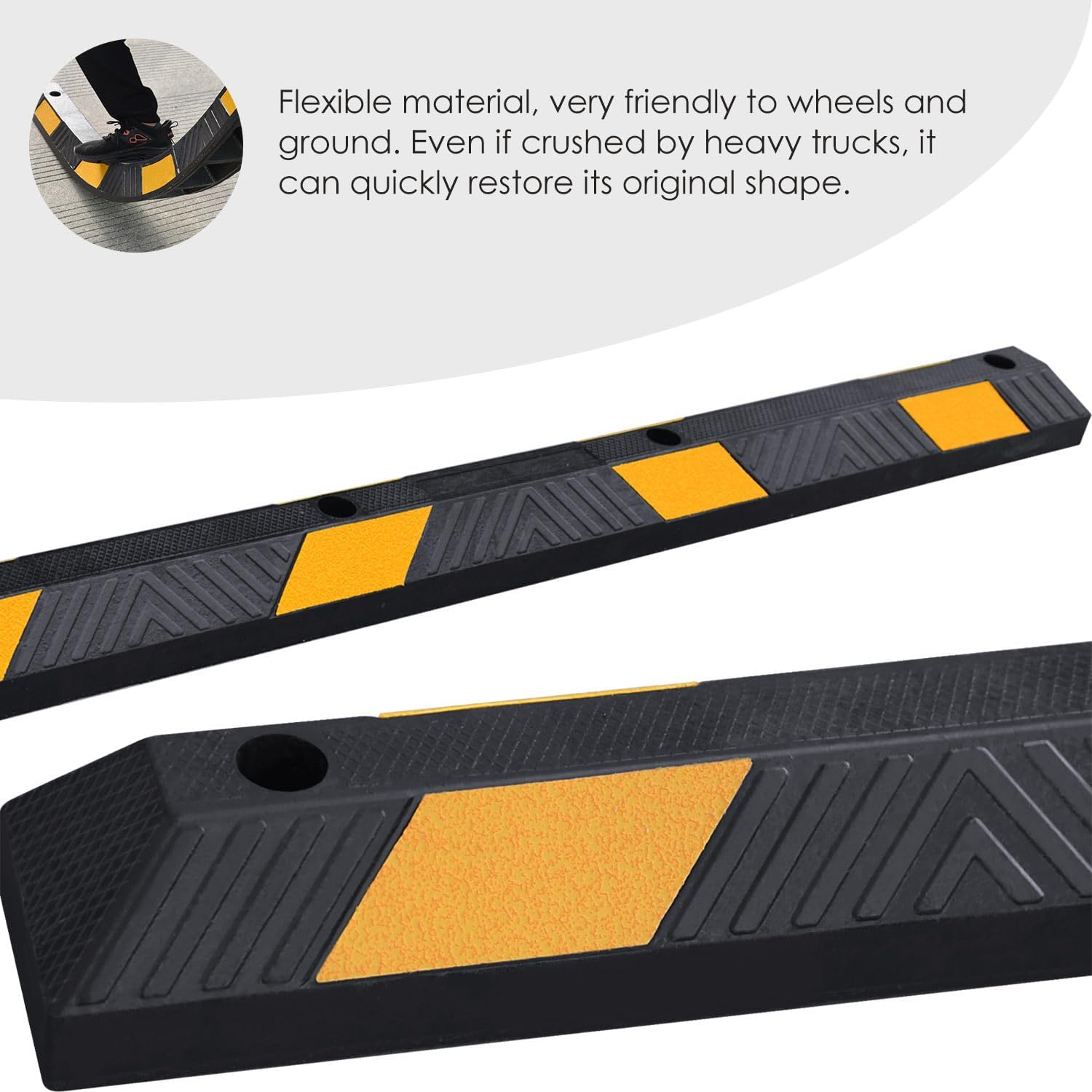 72" Inch Heavy-Duty Parking Curb | 2-Pack 6-Foot Rubber Wheel Stop for Garage Parking Lot Safety, Installation Kits