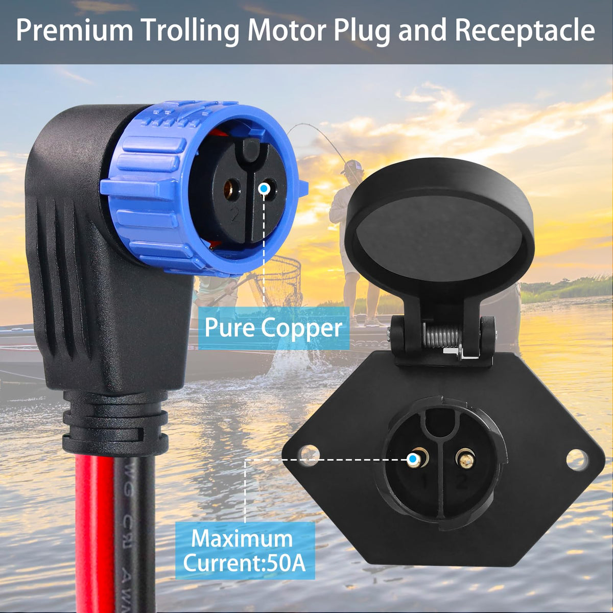 Trolling Motor Plug and Receptacle,12V/24V/36V/48V Trolling Motor Plug