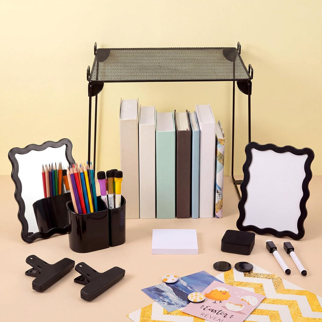 12 Pcs Black Locker Accessories Kit with Locker Shelf Magnetic Mirror Magnetic Pen Holder Whiteboard Marker Eraser