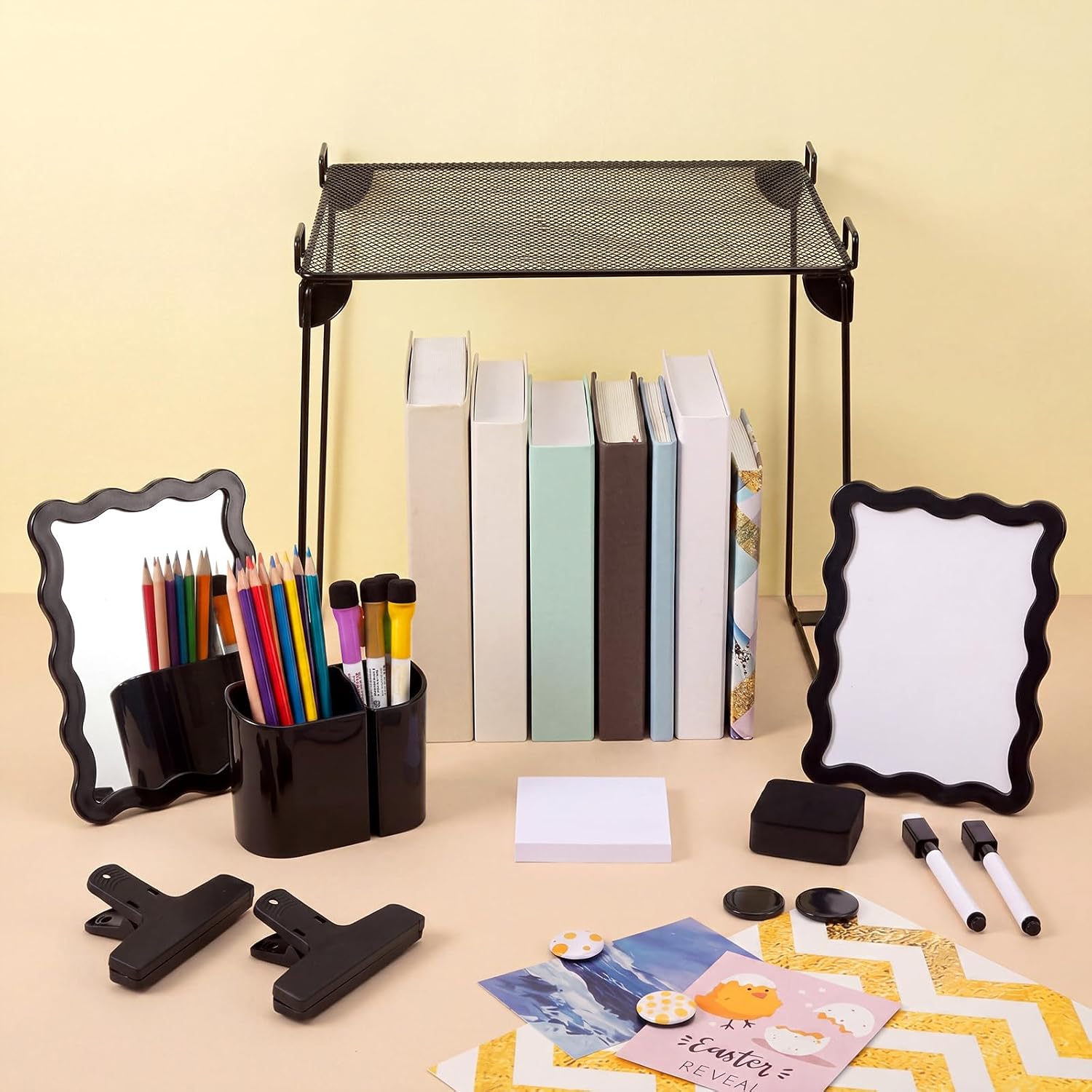 12 Pcs Black Locker Accessories Kit with Locker Shelf Magnetic Mirror Magnetic Pen Holder Whiteboard Marker Eraser