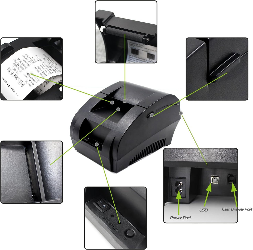 58MM USB Thermal Receipt Printer, High Speed Printing 90mm/sec, Compatible with ESC/POS Print Commands Set