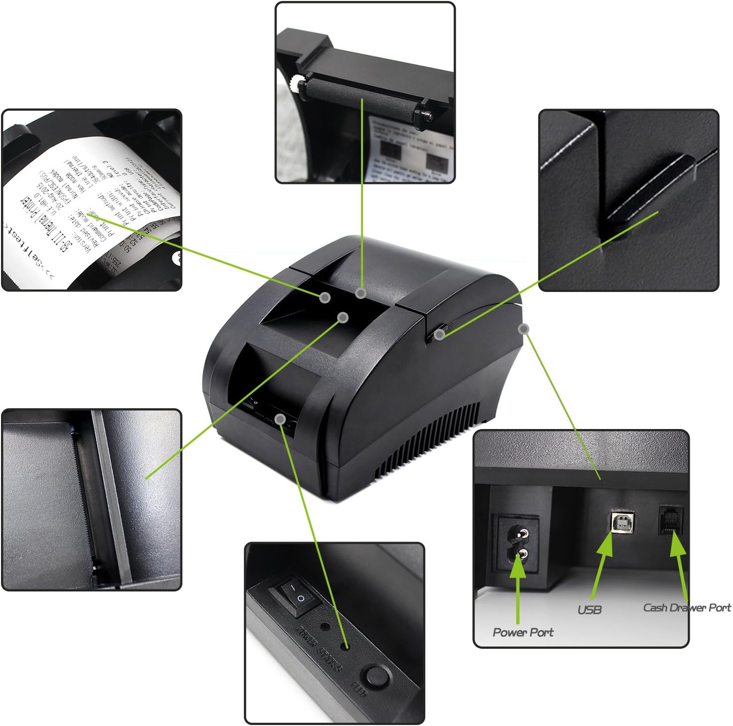 58MM USB Thermal Receipt Printer, High Speed Printing 90mm/sec, Compatible with ESC/POS Print Commands Set