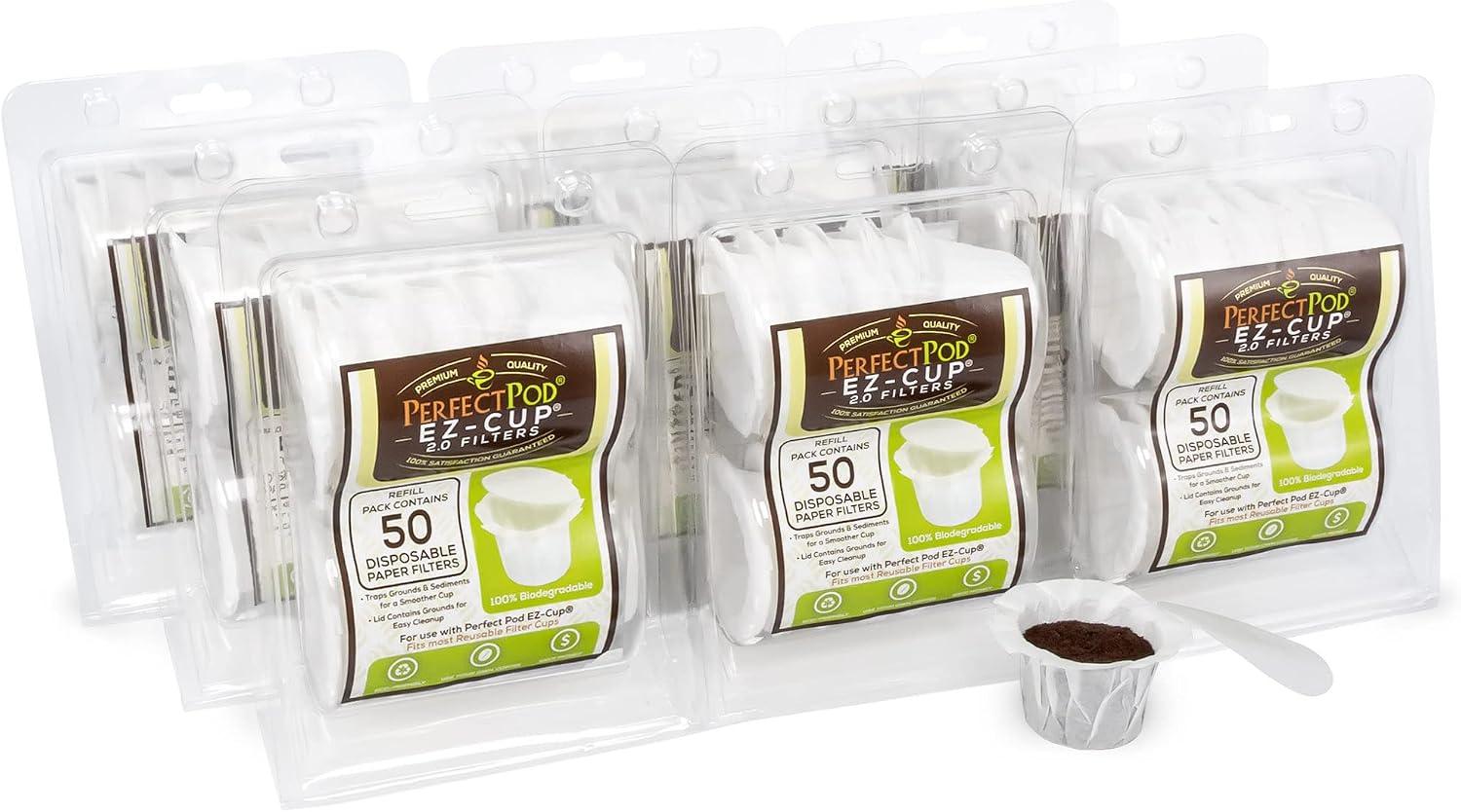 EZ-Cup Paper Filters with Lid for Reusable Coffee Pods, 450 Ct | 9 Packs of 50 Filters, 100% Biodegradable, Patented