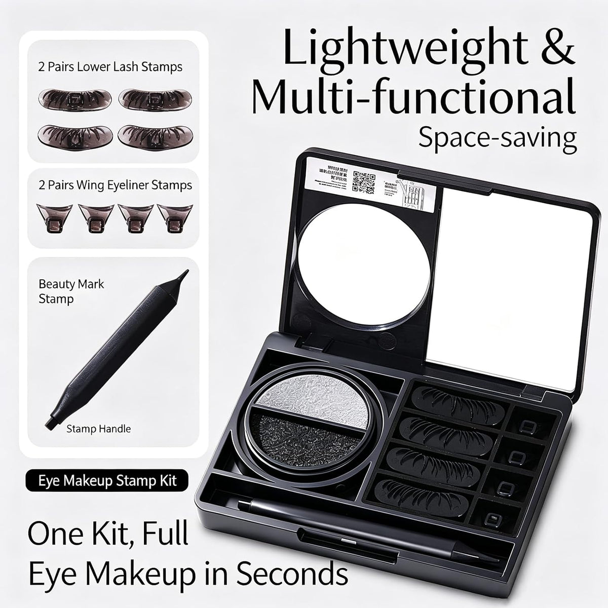 3 in 1 Black Box Eyelash Stamp Kit,Cat Wing Eyeliner & Lower Lash & Freckle Marking Stamping Tool,Brown