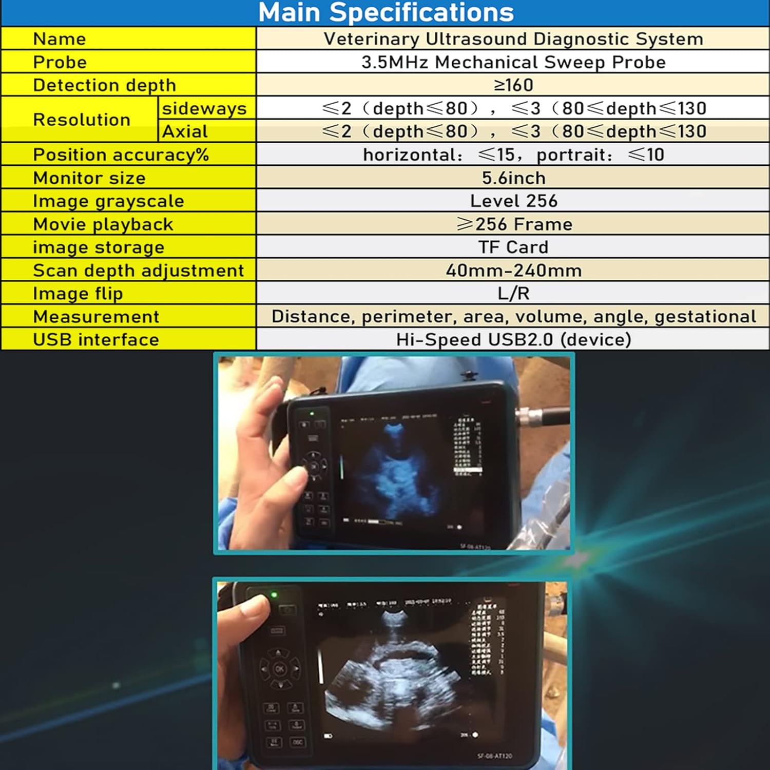 Dog Pregnancy Test Ultrasound Scanner Veterinary Machine Laptop 12 Inch Portable Black White Doppler Farm Animals