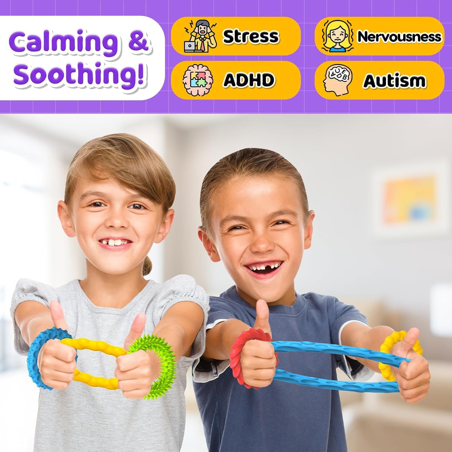 Sensory Toys Fidget Prizes for Kids Adults Autism 4 Pack Stretchy Bracelets | Textured Treasure Prizes Classroom