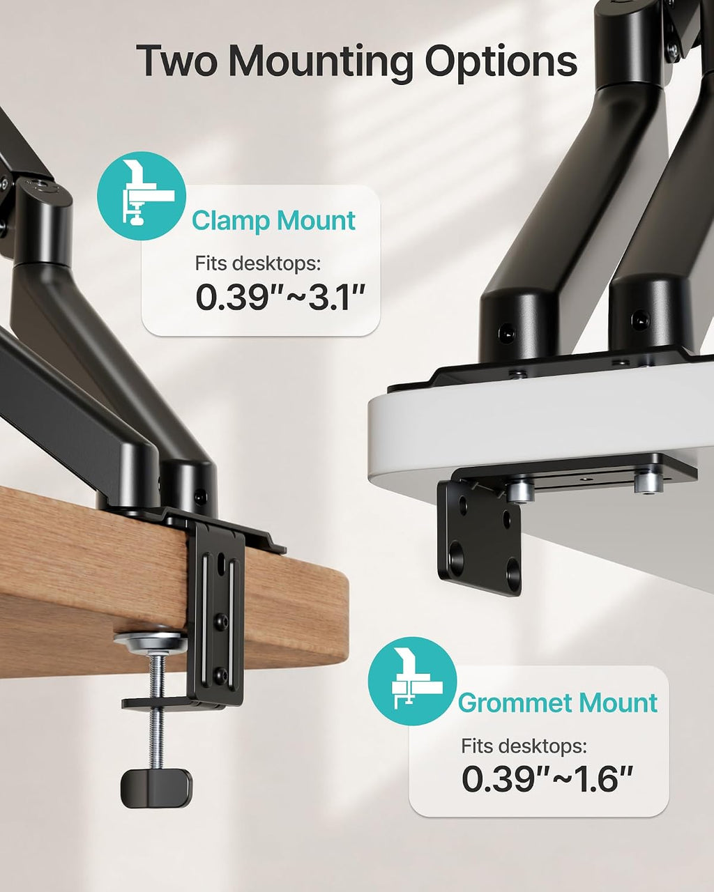Dual Monitor Arm for Up to 32 Inch Screens, Heavy Duty Monitor Mount | Curved Monitor Stand with Clamp and Grommet