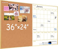 Dry Erase Calendar with Cork Board, 36"x24" Magnetic White Board Calendar Dry Erase for Wall, Gold Frame Combination