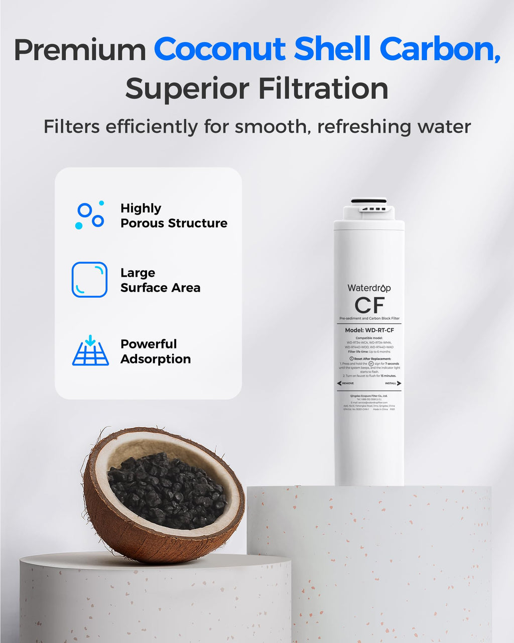 Waterdrop RT-CF Filter, Replacement for All T3 & T4 Series RO System