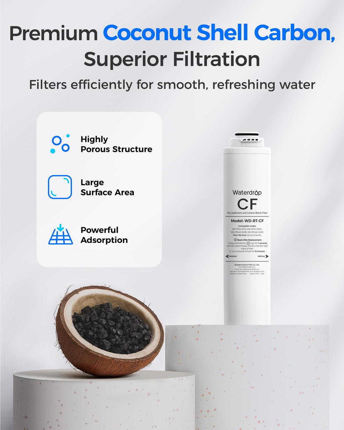 Waterdrop RT-CF Filter, Replacement for All T3 & T4 Series RO System