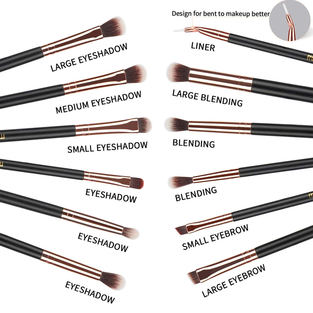 Eye Makeup Brushes 12pcs Rose Gold Eyeshadow Makeup Brushes Set with Soft Synthetic Hairs & Real Wood Handle for