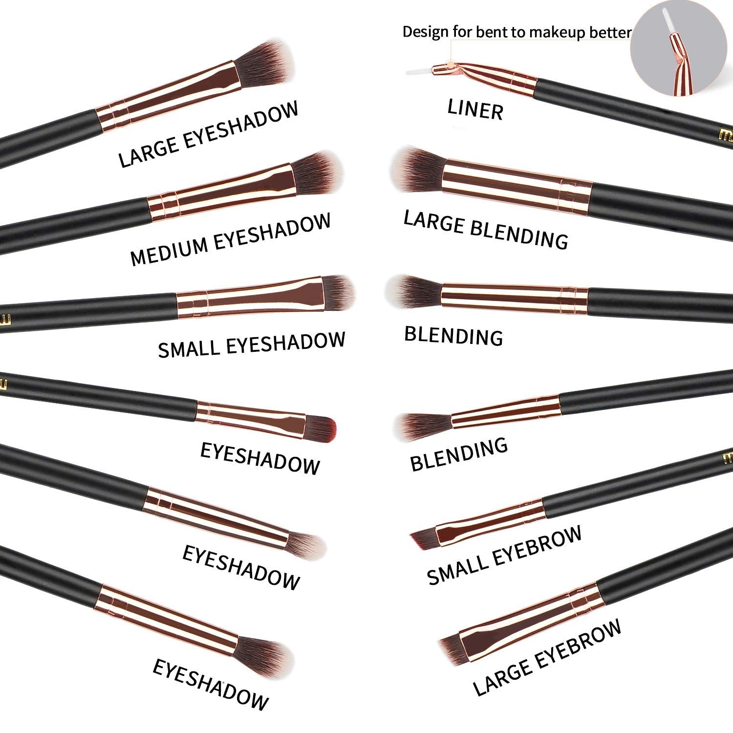 Eye Makeup Brushes 12pcs Rose Gold Eyeshadow Makeup Brushes Set with Soft Synthetic Hairs & Real Wood Handle for