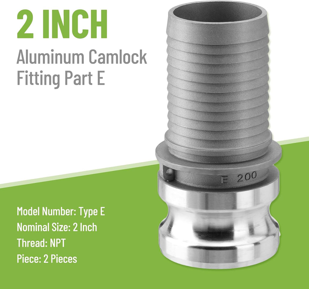 2 Pcs 2" Aluminum Camlock Fittings Type C + 2 Pcs 2" Type E Hose Fitting