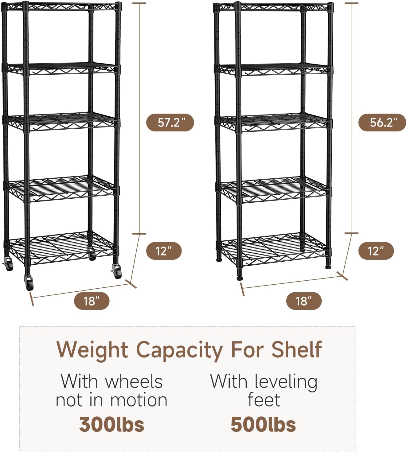 Small 5 Tier Shelves Storage Wire Shelving Unit Metal Shelf Adjustable Organizers Storage Shelving with Wheels for