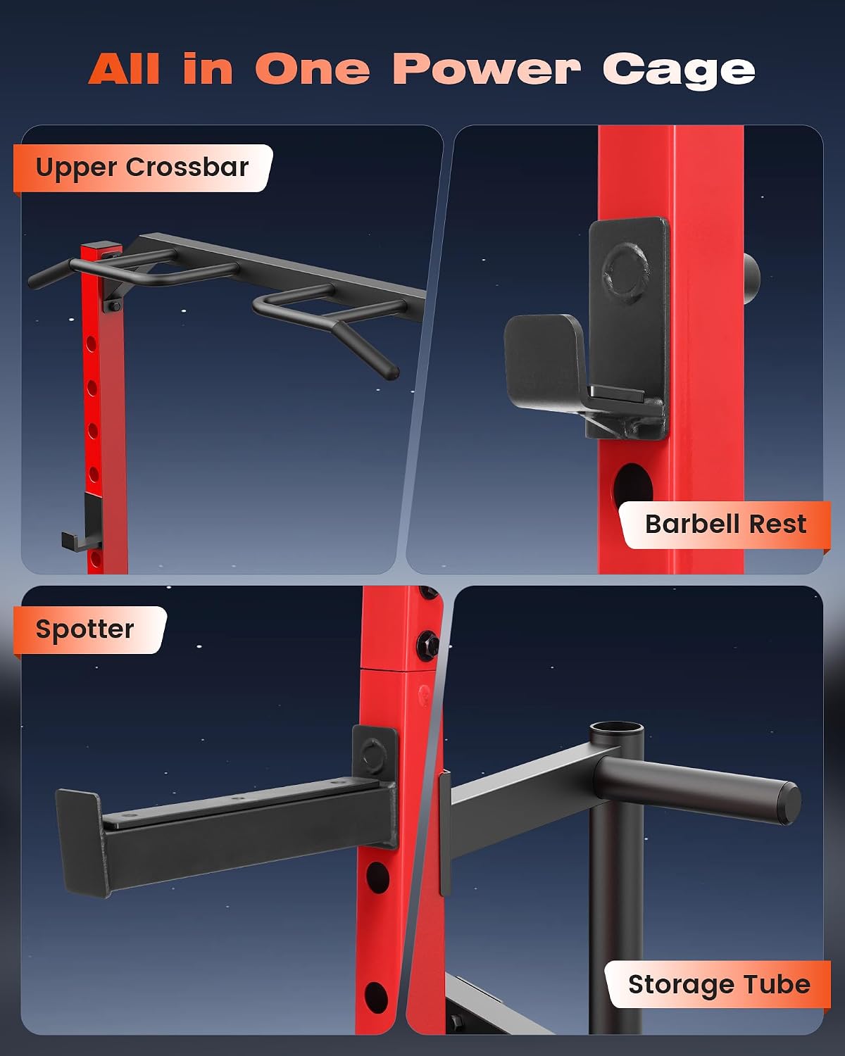 Squat Rack Power Cage for Home Gym | Squat Rack with Pull-up Bar, J-Hooks, More Training Attachment for Home Gym