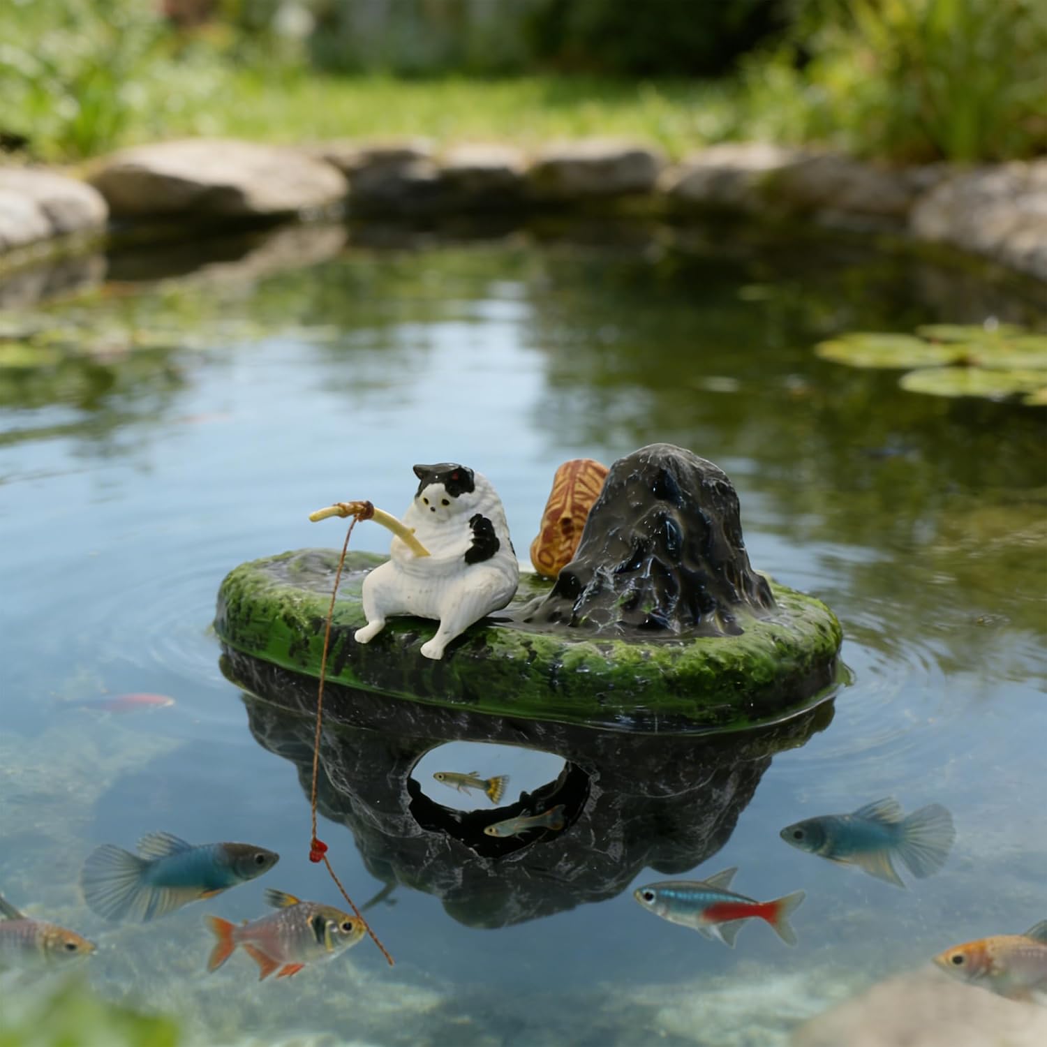 Aquarium Floating Island, Aquarium Decor, Cat Fishing Fun Fish Tank Decorations, Aquarium Cave Fish Hideout for Betta