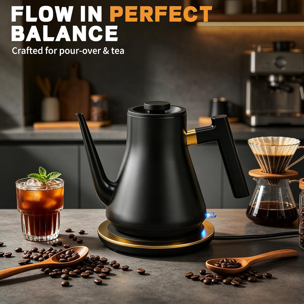Gooseneck Electric Kettle 1000W | Pour Over Coffee Kettle with Steady Flow Spout & Balanced Handle, 0.8L Matte Black